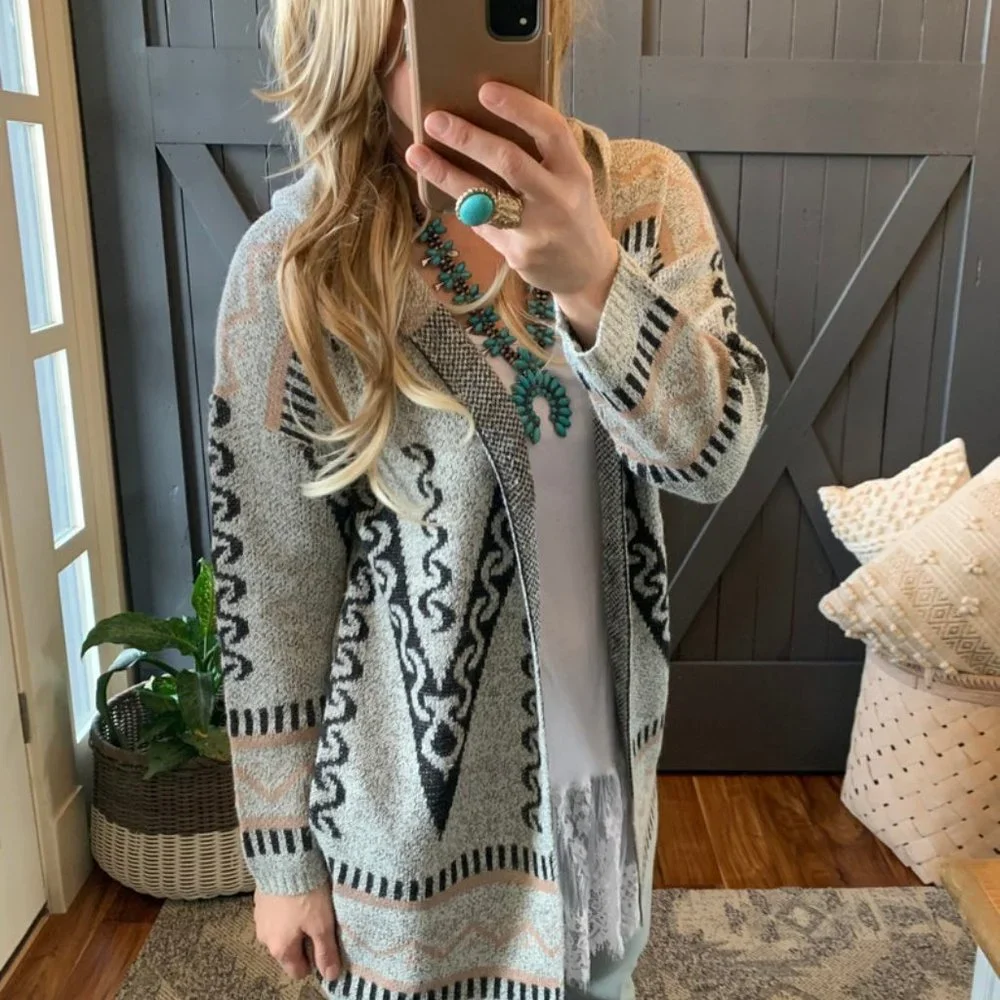 New Boho Tribal Western Cardigan Hooded Sweater - Picture 7 of 9